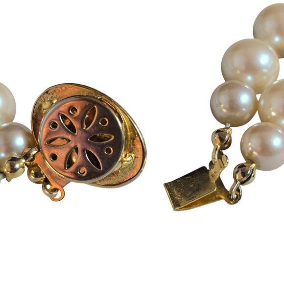 Vintage Gold Plated Faux Pearl Double Strand Necklace - Picture 4 of 6